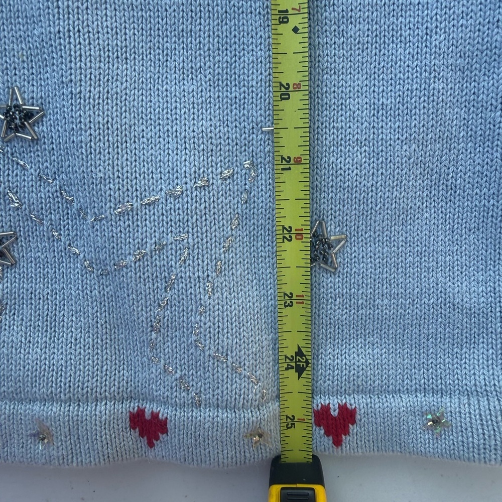 Storybook Knits Light blue Cardigan with Red and Gold Accents - Picture 3 of 9